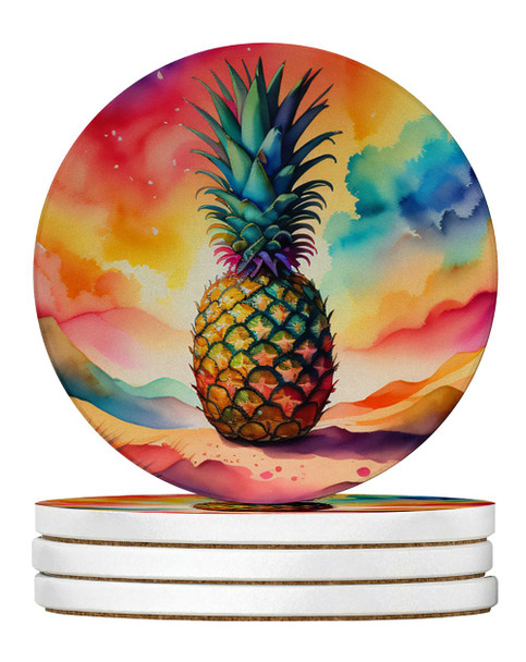 Colorful Pineapple Large Sandstone Absorbent Round Coasters Pack of 4 DAC1859 product image at NuMercy