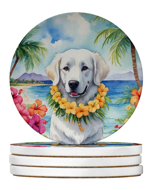Kuvasz Luau Large Sandstone Absorbent Round Coasters Pack of 4 product image at NuMercy