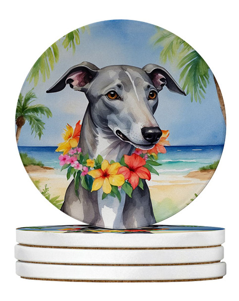 Greyhound Luau Large Sandstone Absorbent Round Coasters Pack of 4 DAC6450 product image at NuMercy