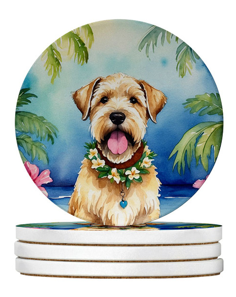 Wheaten Terrier Luau Large Sandstone Absorbent Round Coasters Pack of 4 product image at NuMercy