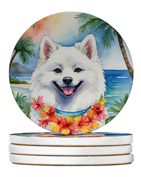 American Eskimo Luau Large Sandstone Absorbent Round Coasters Pack of 4 product image at NuMercy