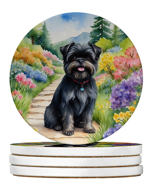 Affenpinscher Spring Garden Large Sandstone Absorbent Round Coasters Pack of 4 product image at NuMercy