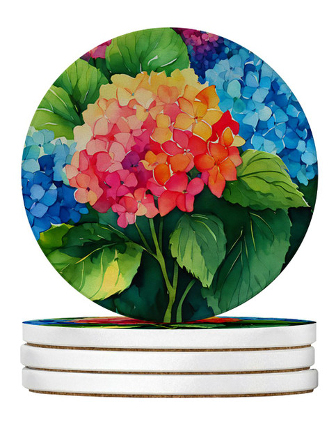 Hydrangeas in Watercolor Large Sandstone Absorbent Round Coasters Pack of 4 DAC1575 product image at NuMercy