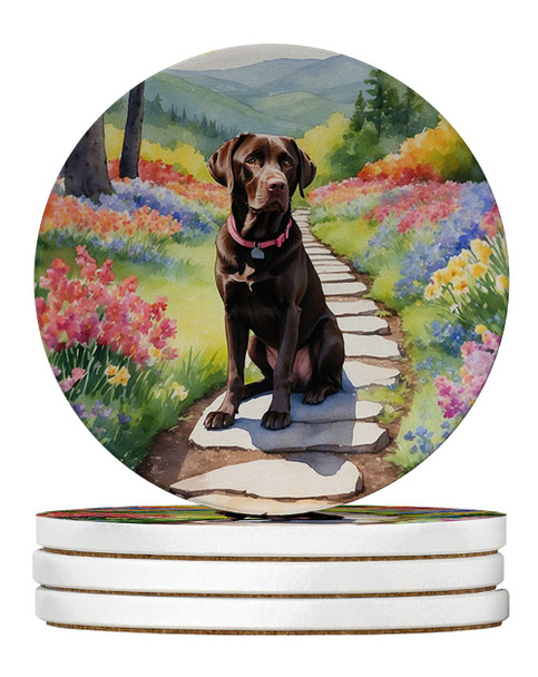Labrador Retriever Spring Path Large Sandstone Absorbent Round Coasters Pack of 4 DAC6663 product image at NuMercy