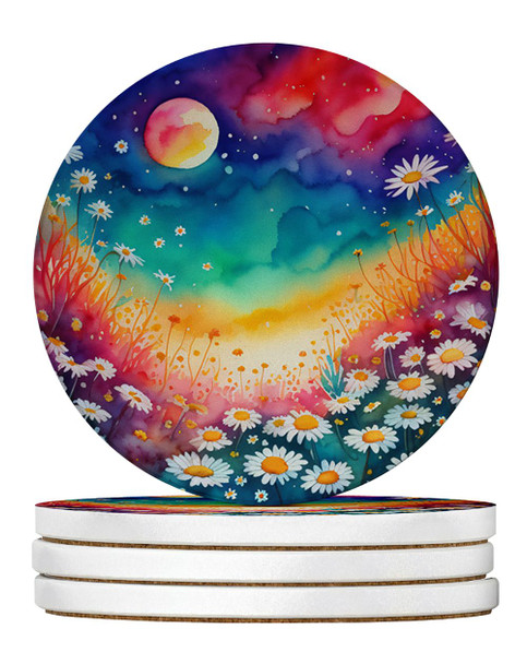 Colorful Daisies Large Sandstone Absorbent Round Coasters Pack of 4 DAC1951 product image at NuMercy