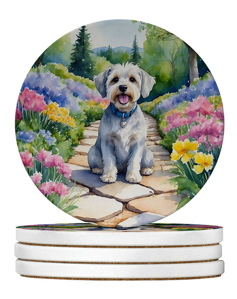 Dandie Dinmont Terrier Spring Path Large Sandstone Absorbent Round Coasters Pack of 4 product image at NuMercy