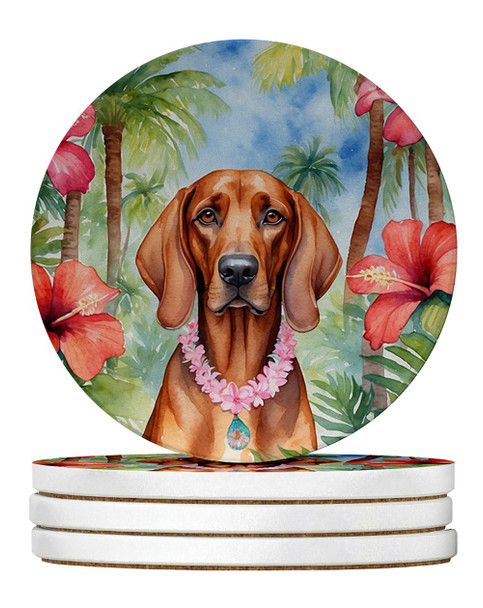 Redbone Coonhound Luau Large Sandstone Absorbent Round Coasters Pack of 4 product image at NuMercy