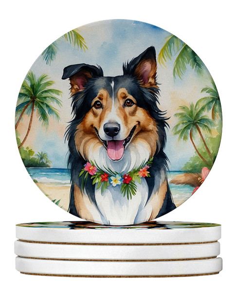 Collie Luau Large Sandstone Absorbent Round Coasters Pack of 4 product image at NuMercy