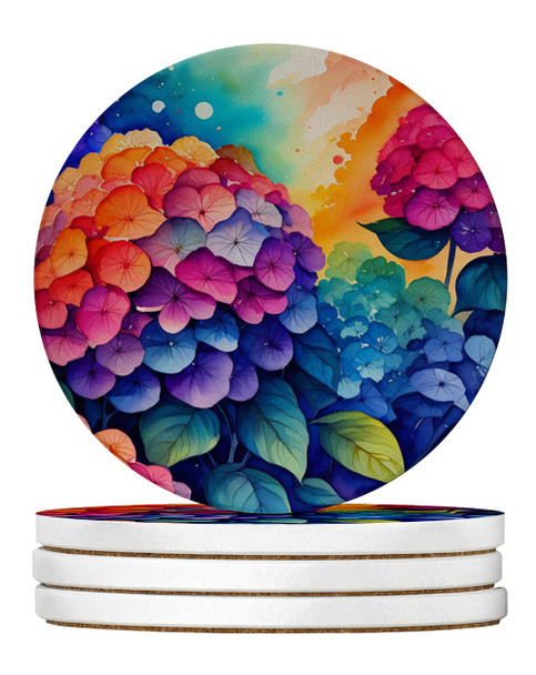 Colorful Hydrangeas Large Sandstone Absorbent Round Coasters Pack of 4 DAC1965 product image at NuMercy