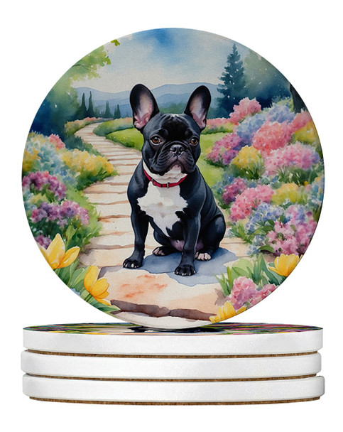 French Bulldog Spring Path Large Sandstone Absorbent Round Coasters Pack of 4 DAC6628 product image at NuMercy