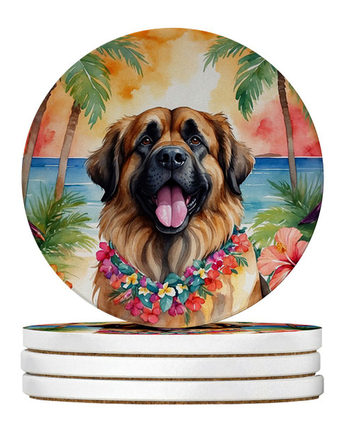 Leonberger Luau Large Sandstone Absorbent Round Coasters Pack of 4 product image at NuMercy