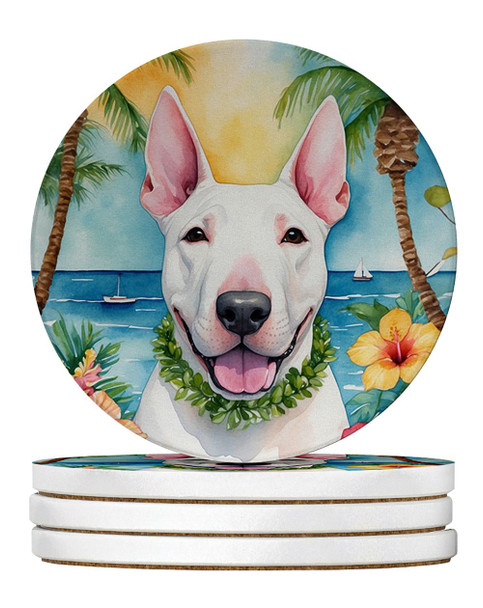 English Bull Terrier Luau Large Sandstone Absorbent Round Coasters Pack of 4 DAC6425 product image at NuMercy