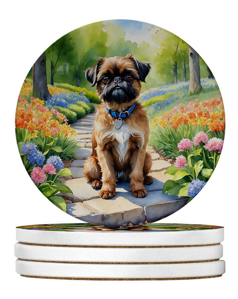 Brussels Griffon Spring Path Large Sandstone Absorbent Round Coasters Pack of 4 product image at NuMercy