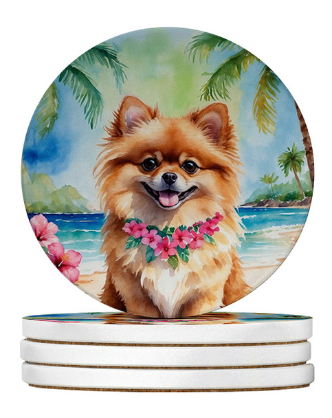 Pomeranian Luau Large Sandstone Absorbent Round Coasters Pack of 4 DAC6493 product image at NuMercy