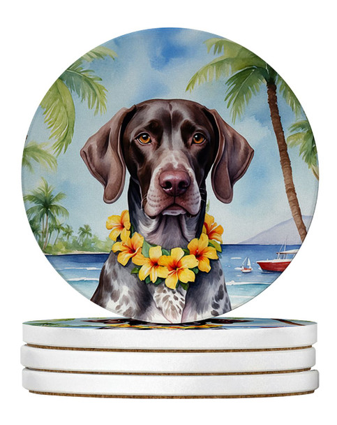German Shorthaired Pointer Luau Large Sandstone Absorbent Round Coasters Pack of 4 product image at NuMercy