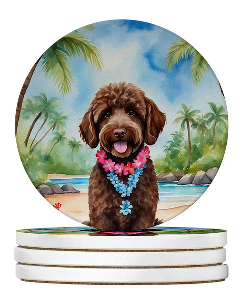 Labradoodle Luau Large Sandstone Absorbent Round Coasters Pack of 4 DAC6462 product image at NuMercy