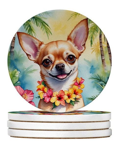 Chihuahua Luau Large Sandstone Absorbent Round Coasters Pack of 4 DAC6404 product image at NuMercy