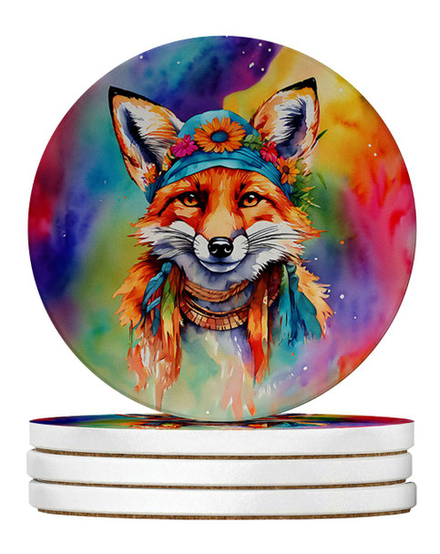 Hippie Animal Fox Large Sandstone Absorbent Round Coasters Pack of 4 DAC3984 product image at NuMercy