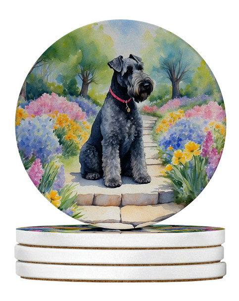 Kerry Blue Terrier Spring Path Large Sandstone Absorbent Round Coasters Pack of 4 product image at NuMercy