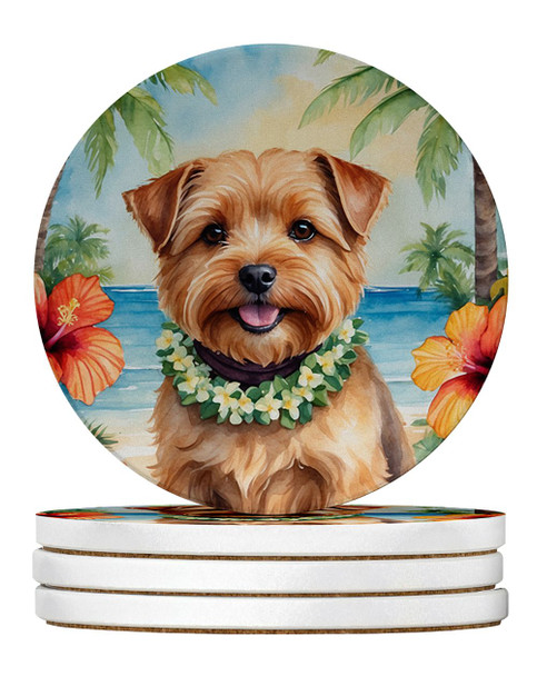 Norfolk Terrier Luau Large Sandstone Absorbent Round Coasters Pack of 4 product image at NuMercy