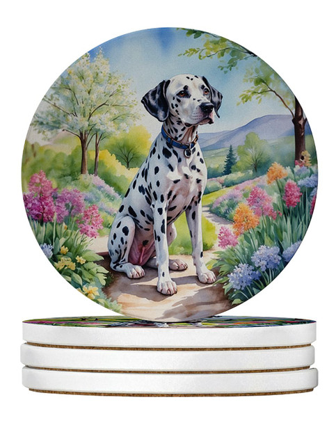 Dalmatian Spring Path Large Sandstone Absorbent Round Coasters Pack of 4 product image at NuMercy