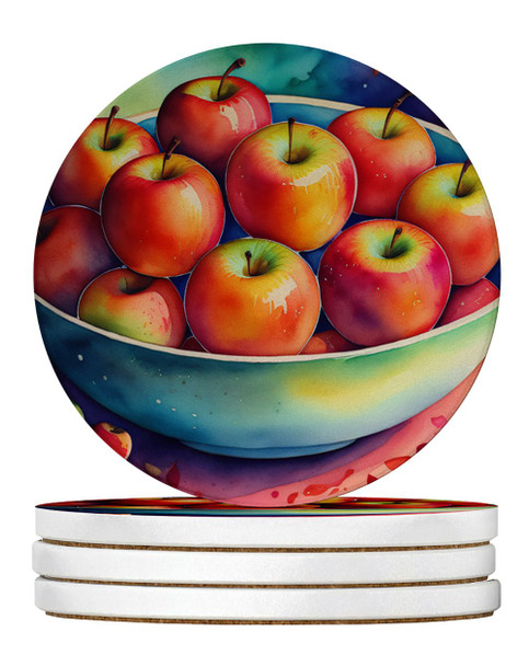 Colorful Apples Large Sandstone Absorbent Round Coasters Pack of 4 DAC1845 product image at NuMercy