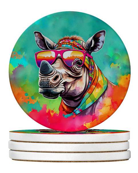 Hippie Animal Rhinoceros Large Sandstone Absorbent Round Coasters Pack of 4 DAC4036 product image at NuMercy