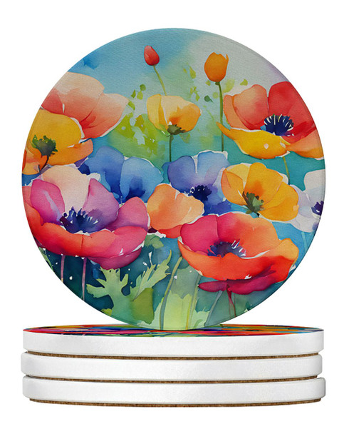 Anemones in Watercolor Large Sandstone Absorbent Round Coasters Pack of 4 DAC1545 product image at NuMercy