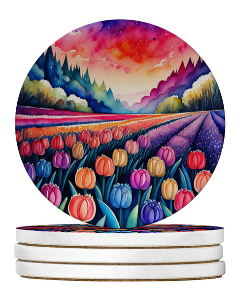 Colorful Hyacinths Large Sandstone Absorbent Round Coasters Pack of 4 product image at NuMercy