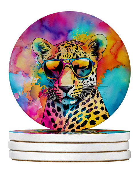 Hippie Animal Leopard Large Sandstone Absorbent Round Coasters Pack of 4 DAC4001 product image at NuMercy