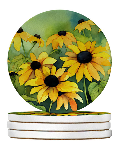 Maryland Black-Eyed Susans in Watercolor Large Sandstone Absorbent Round Coasters Pack of 4 DAC1667 product image at NuMercy