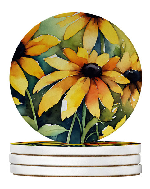 Maryland Black-Eyed Susans in Watercolor Large Sandstone Absorbent Round Coasters Pack of 4 DAC1666 product image at NuMercy