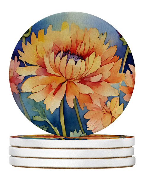 Chrysanthemums in Watercolor Large Sandstone Absorbent Round Coasters Pack of 4 DAC1551 product image at NuMercy