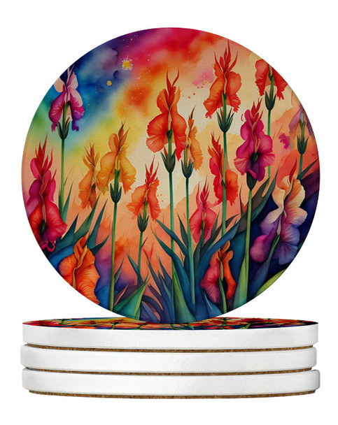 Colorful Gladiolus Large Sandstone Absorbent Round Coasters Pack of 4 product image at NuMercy