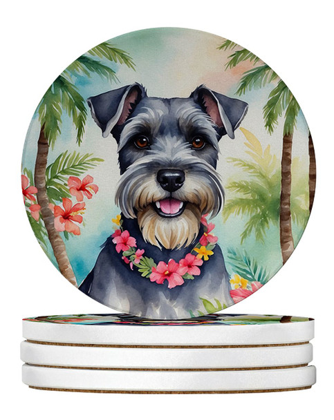 Schnauzer Luau Large Sandstone Absorbent Round Coasters Pack of 4 product image at NuMercy