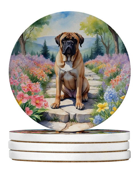 Bullmastiff Spring Path Large Sandstone Absorbent Round Coasters Pack of 4 product image at NuMercy