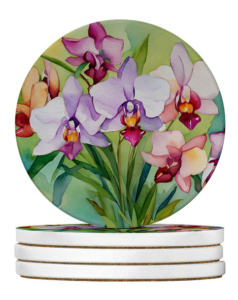 Orchids in Watercolor Large Sandstone Absorbent Round Coasters Pack of 4 DAC1563 product image at NuMercy