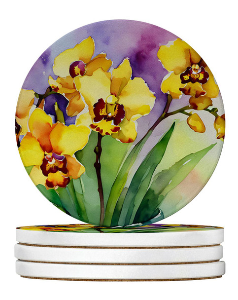 Orchids in Watercolor Large Sandstone Absorbent Round Coasters Pack of 4 DAC1590 product image at NuMercy