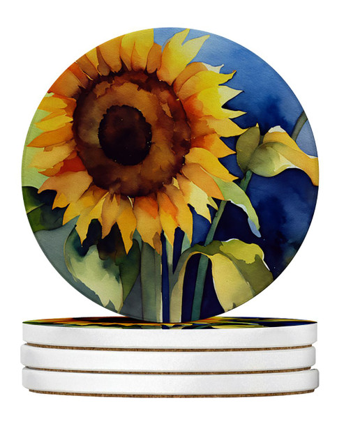 Sunflowers in Watercolor Large Sandstone Absorbent Round Coasters Pack of 4 DAC1613 product image at NuMercy