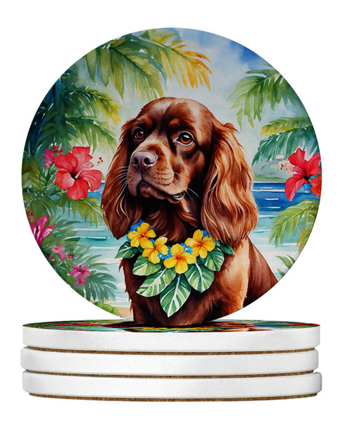 Sussex Spaniel Luau Large Sandstone Absorbent Round Coasters Pack of 4 product image at NuMercy
