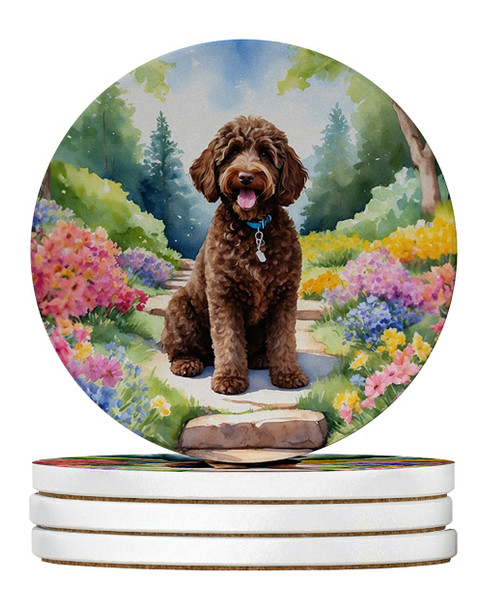 Labradoodle Spring Path Large Sandstone Absorbent Round Coasters Pack of 4 DAC6661 product image at NuMercy