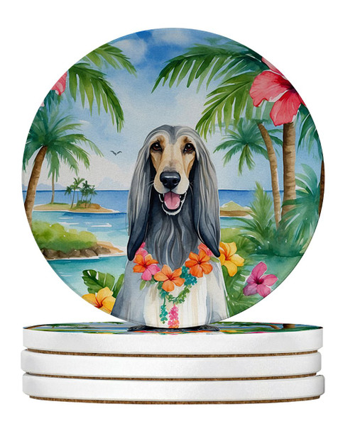 Afghan Hound Luau Large Sandstone Absorbent Round Coasters Pack of 4 product image at NuMercy