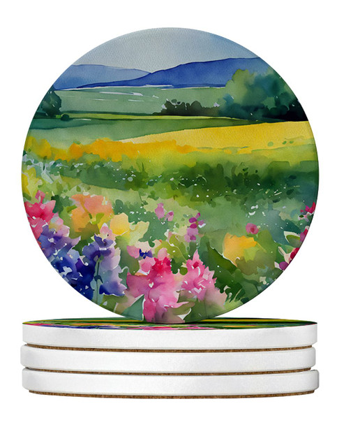Massachusetts Mayflowers in Watercolor Large Sandstone Absorbent Round Coasters Pack of 4 DAC1670 product image at NuMercy
