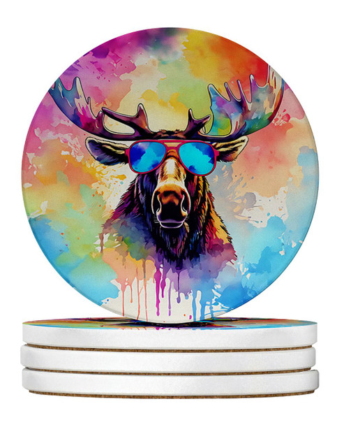 Hippie Animal Moose Large Sandstone Absorbent Round Coasters Pack of 4 DAC4010 product image at NuMercy