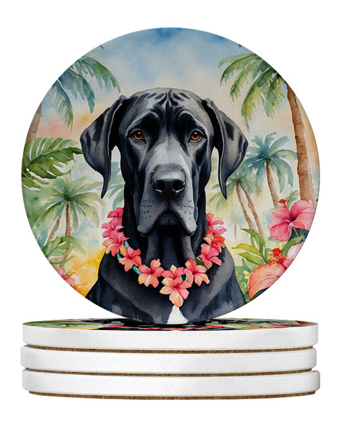 Great Dane Luau Large Sandstone Absorbent Round Coasters Pack of 4 DAC6445 product image at NuMercy