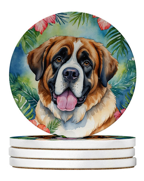Saint Bernard Luau Large Sandstone Absorbent Round Coasters Pack of 4 DAC6510 product image at NuMercy