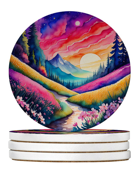 Colorful Phlox Large Sandstone Absorbent Round Coasters Pack of 4 product image at NuMercy