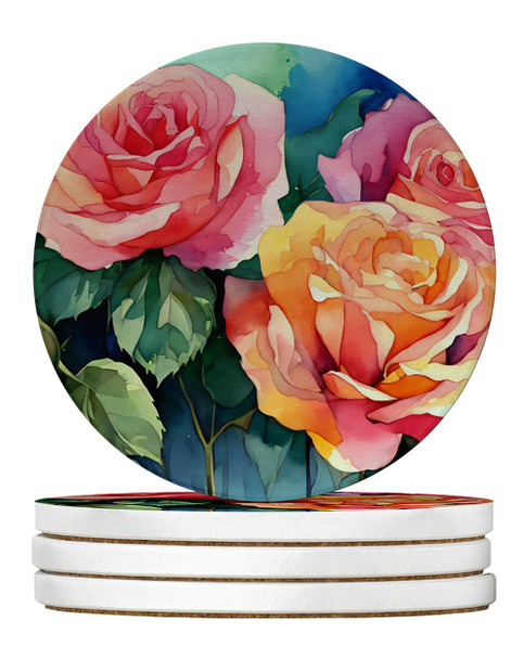 New York Roses in Watercolor Large Sandstone Absorbent Round Coasters Pack of 4 DAC1692 product image at NuMercy