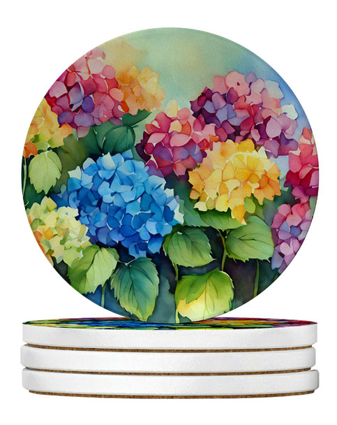 Hydrangeas in Watercolor Large Sandstone Absorbent Round Coasters Pack of 4 DAC1574 product image at NuMercy