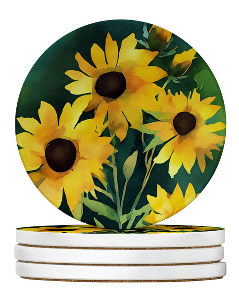 Kentucky Goldenrod in Watercolor Large Sandstone Absorbent Round Coasters Pack of 4 DAC1657 product image at NuMercy
